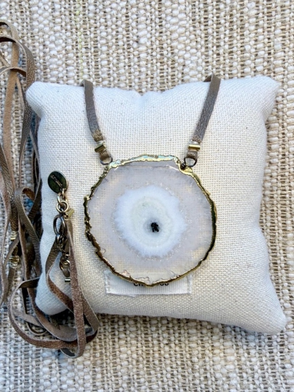 Chan Luu 24k Gold-Edged White Geode Long Pendant Necklace